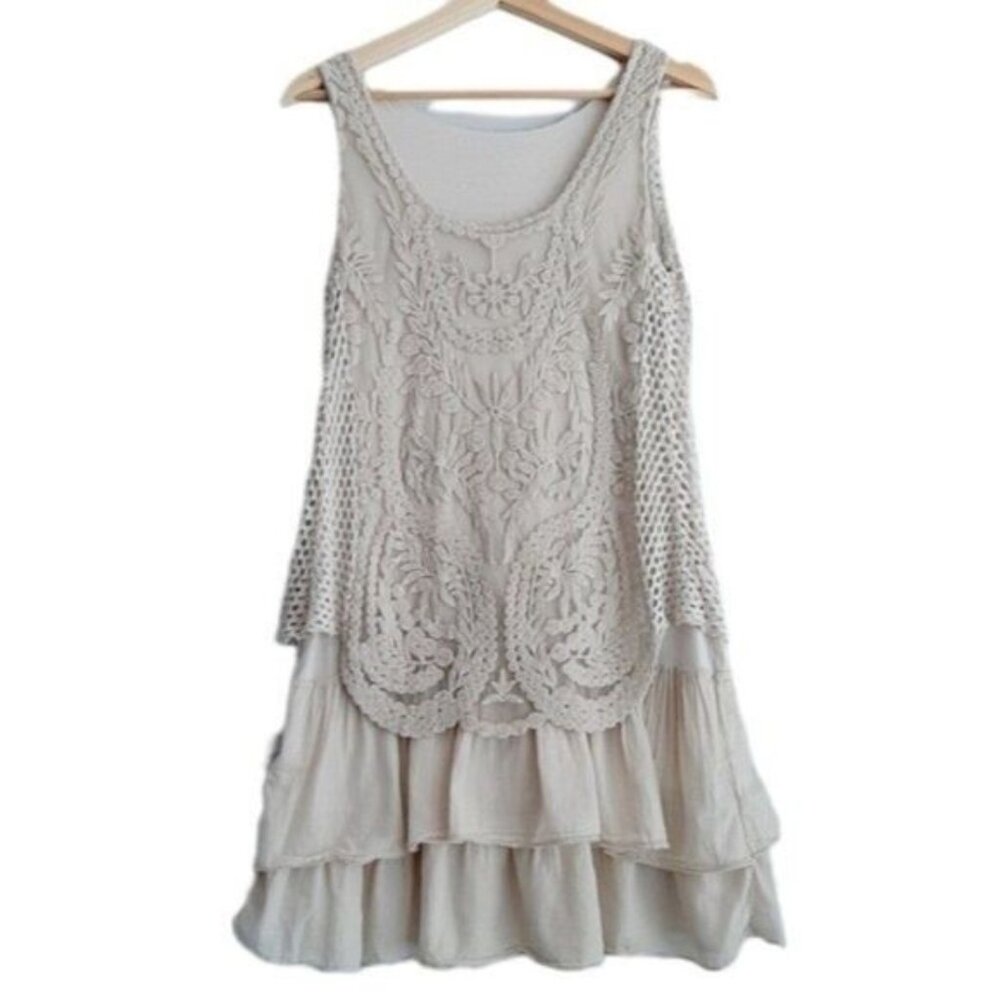 Made in Italy Tunic Top Lace & Rufffle Cream Sz 2 Flawed
